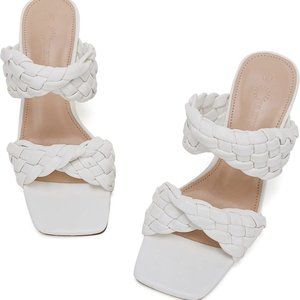 Rilista Women's Braided Heeled Sandals Backless Block Double Straps Slippers Siz
